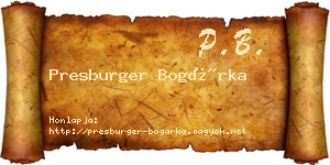 Presburger Bogárka névjegykártya